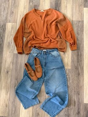 [82022] Peach Love California Oversized Cropped Sweatshirt — SIZE SMALL